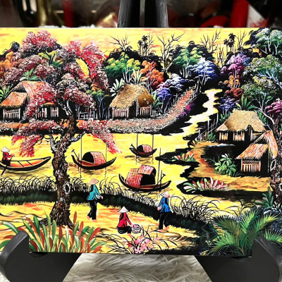 Tranh sơn mài - ĐỒNG QUÊ VIỆT NAM - Hàng xuất khẩu size 20x30 cm