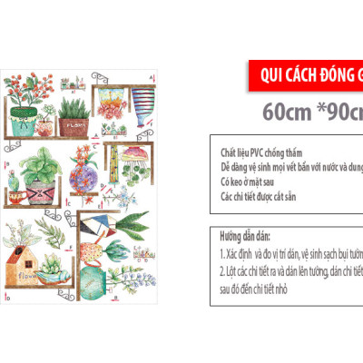 Sticker Giấy Dán Tường Decal Dán tường Mẫu Hoa Lá Cực Xinh ZH004