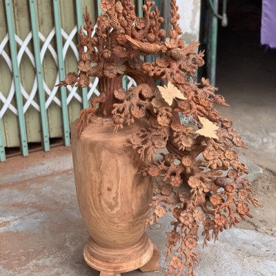 2 bình hoa mai lan phú quý phong thủy bằng gỗ hương kt cao 98×55×50cm đẹp long lanh 