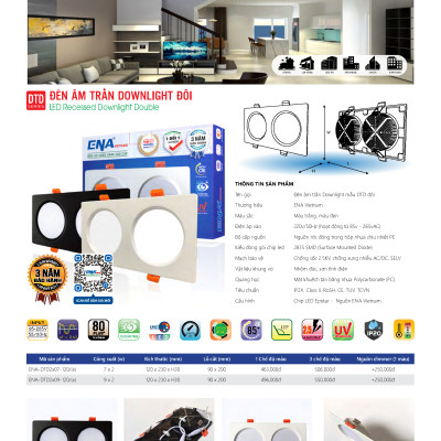 Đèn LED ENA âm trần đôi downlight DTD công suất 7Wx2 9Wx2 vỏ trắng vỏ đen
