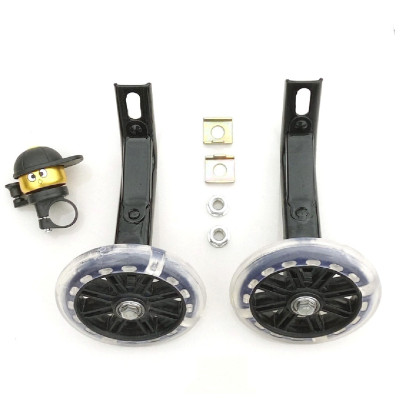 Bánh phụ xe đạp trẻ em có đèn LED sáng (gồm cả bộ 2 bánh + chân sắt + không có chuông)