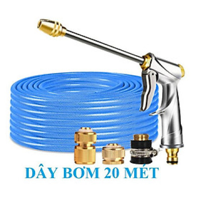 ️ Bộ dây vòi xịt nước rửa xe, tưới cây , tăng áp 3 lần, loại 20m 206701-2 đầu đồng,cút đồng+ mở chai