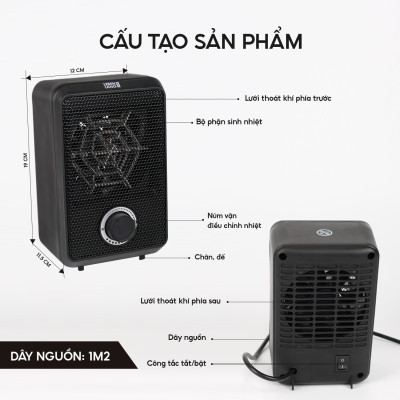 Máy sưởi mini để bàn Lebenlang LBL0276, công suất 600W, làm ấm góc rộng, nóng nhanh, nhỏ gọn tiện lợi, bảo hành 2 năm - hàng chính hãng
