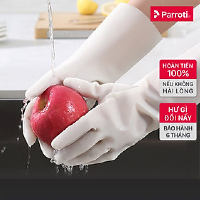 Găng tay cao su siêu dai rửa bát, bao tay cao su rửa chén, vệ sinh nhà cửa, an toàn, không mùi hôi Parroti Active AT01