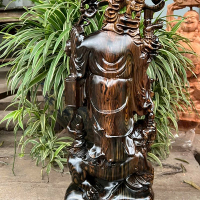 Tượng phật di lặc ngũ phúc bằng gỗ mun hoa cao 60x24x14cm 