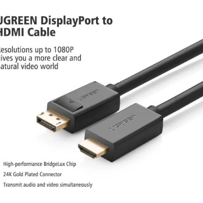 Ugreen UG10238DP101TK 1M Màu Đen Cáp chuyển đổi Displayport sang HDMI thuần đồng - HÀNG CHÍNH HÃNG