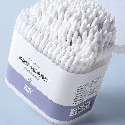 Hộp 200 Tăm Bông Ngoáy Tai Hai Đầu Vệ Sinh Tai Mũi Trang Điểm Kháng Khuẩn Mềm Mịn