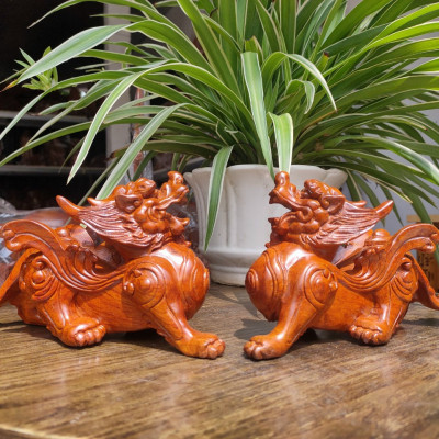 Bộ cặp Tượng tỳ hưu bằng gỗ hương đá kt 20×12×7cm