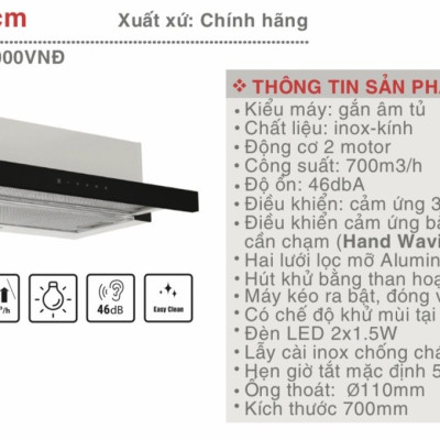 Máy Hút Mùi LORCA TA 3005H 70cm Hàng Nhập Khẩu Chính Hãng Cao Cấp, Giảm Tiếng Ồn, Công Suất Lớn, Bền Bỉ, Hoạt Động Êm Ái