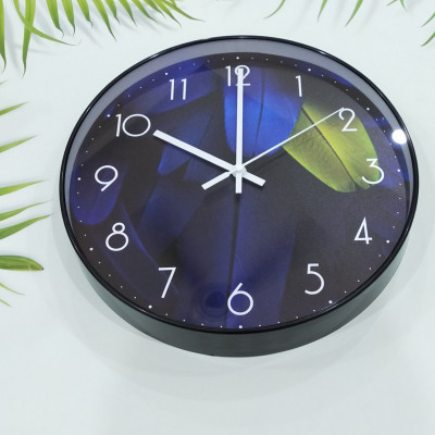 Đồng hồ treo tường trang trí LÔNG VŨ XANH loại 30cm - Kính phẳng - Kim trôi