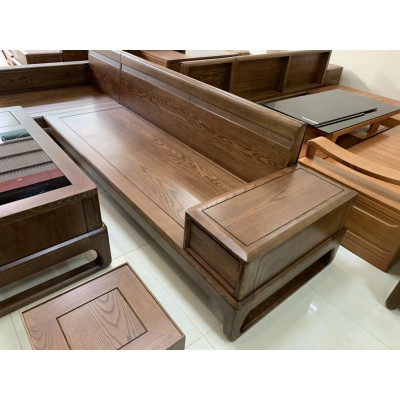 Bàn ghế sofa gỗ tiếp khách kiểu dáng chữ L chân Hươu