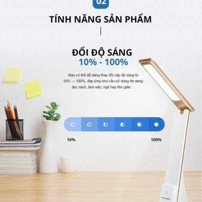 Đèn Bàn Sạc PANASONIC 5W HHGLT0339W88L – HHGLT0339B88L Siêu Nhỏ gọn, Nút cảm ứng thay đổi độ sáng, thay đổi 3 màu ánh sáng, Gập để bật tắt, không ánh sáng xanh bảo vệ mắt