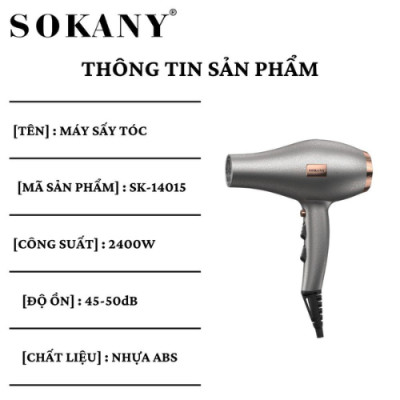 Máy sấy tóc chuyên dụng SOKANY SK-14015 công suất lớn 2400W, máy sấy chuẩn salon 2 chiều nóng lạnh giúp giảm gãy rụng tóc - HÀNG CHÍNH HÃNG