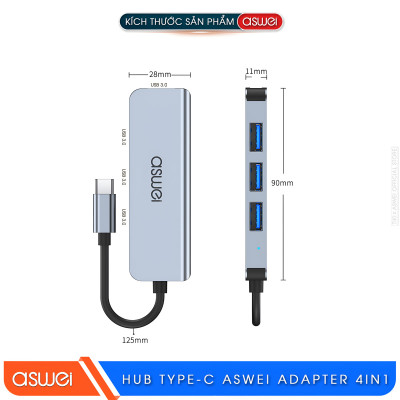 Hub Chuyển Đổi USB Type C ASWEI 4 in 1 - 4 Cổng USB 3.0 Tốc Độ Cao - Hàng Chính Hãng