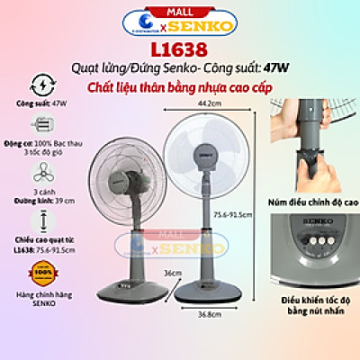 Quạt Đứng Cao Cấp 47W Senko DH1600 (Có chế độ hẹn giờ) - Quạt L1638 (Thân nhựa) - Quạt LS1630 (Thân Sắt) - Hàng chính hãng - Bảo Hành 24 Tháng