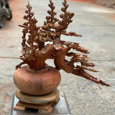 1 bình hoa mai phú quý dáng huyền phong thủy cầu tài lộc bằng gỗ hương ta đẹp long lanh 