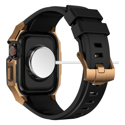 Ốp Case Vỏ Thép Không Gỉ bảo vệ tích hợp dây đeo Fluororubber cho Apple Watch Series 4/5/6/7/8/9/SE1,2 Size 44mm/45mm - Hàng Chính Hãng