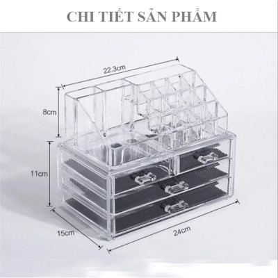 Khay Hộp Đựng Mỹ Phẩm Trang Điểm 3 Tầng Vuông
