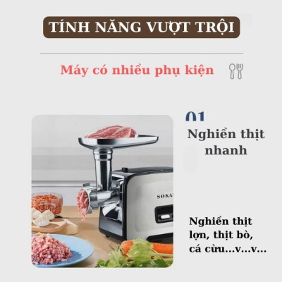 Máy xay nhồi thịt đa năng SOKANY SK-090, công suất 3200W, vừa xay thịt, vừa đùn thịt, nhồi lạp xưởng, xúc xích tại nhà - HÀNG CHÍNH HÃNG