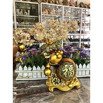 Cây tài lộc bầu hồ lô phong thủy đá thạch anh trang trí bàn thờ thần tài, bàn làm việc
