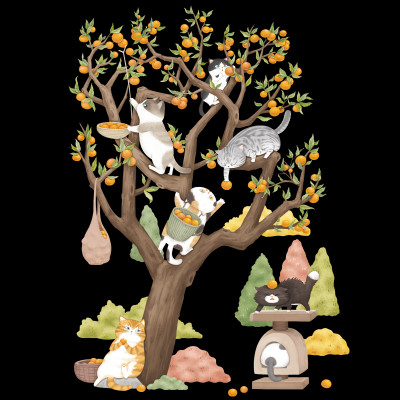 Sticker Giấy Dán Tường Decal Dán tường Tranh Dán Tường Trang Trí Tường Mẫu Gia Đình Mèo Thu Hoach Cam ZH-1016