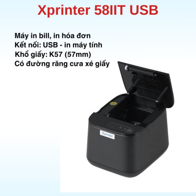 Máy in hóa đơn Xprinter XP - 58IIT Khổ giấy K57 Cổng USB, USB + Bluetooth in bill bằng điện thoại và máy tính - Hàng chính hãng
