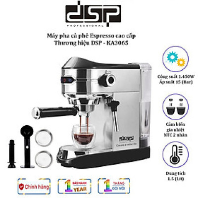 Máy pha cà phê Espresso nhãn hiệu DSP KA3065 - Áp suất 15 bar, có công suất hoạt động mạnh mẽ lên đến 1450W - HÀNG NHẬP KHẨU