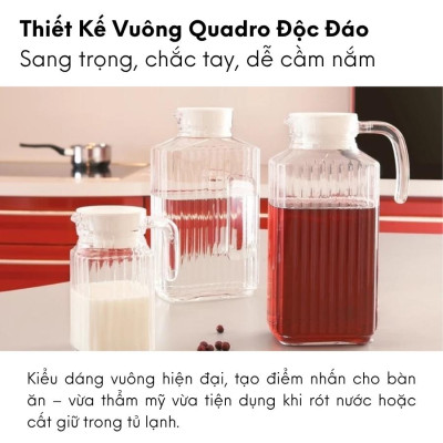 Bình đựng nước thủy tinh Luminarc Quadro G2666, dung tích 1.1L, dùng máy rửa bát | Hàng chính hãng