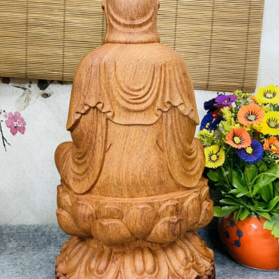 Tượng phật bà quan âm ,bồ tát bằng gỗ hương đá tô làm mầu giả cổ kt cao 40×20×20cm