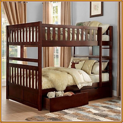 Giường 2 tầng Tundo màu nâu kèm 2 hộc kéo cầu thang treo 