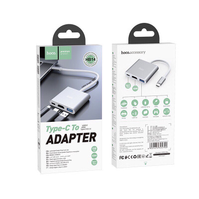 Cổng Chuyển đổi 3in1 TypeC sang 3 cổng HDMI& USB 3.0 & Type c Hoco HB14-Hàng Chính Hãng