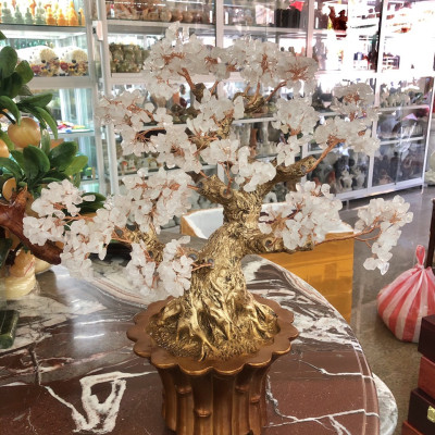 Cây Tài Lộc phong thủy đá thạch anh trắng - Cao 45 cm