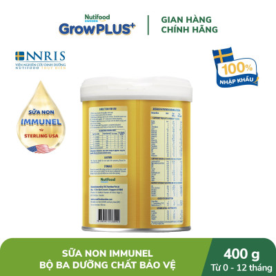 Sữa Bột Nutifood Sweden GrowPLUS+ Sữa Non Immunel từ 0 - 12 tháng lon 400g