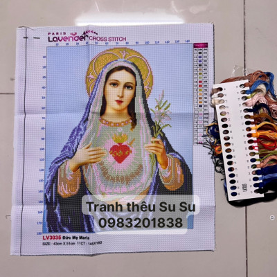 Tranh thêu chữ thập Đức mẹ LV3035, kích thước 43 x 51 cm