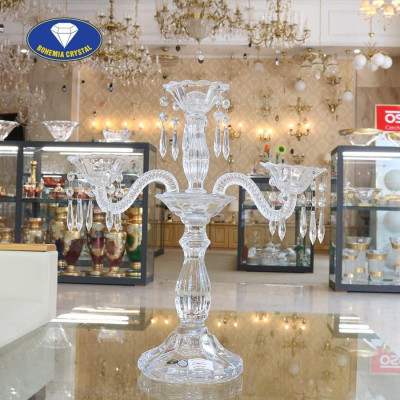 Chân nến pha lê 3 tay Bohemia Crystal cao 42cm Hàng chính hãng