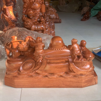 Tượng phật di lặc ngũ phúc bằng gỗ hương đá liền khối  kt 40×20×20cm