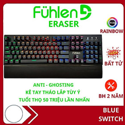 Bàn phím cơ gaming Fuhlen Eraser Led Rainbow/ Kê tay tháo rời- Hàng chính hãng