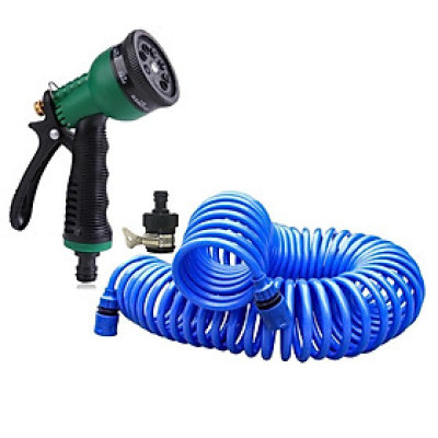 Bộ vòi xịt nước tưới cây đa năng 7 chế độ kèm dây tưới dạng lò xo co dãn 206791 
