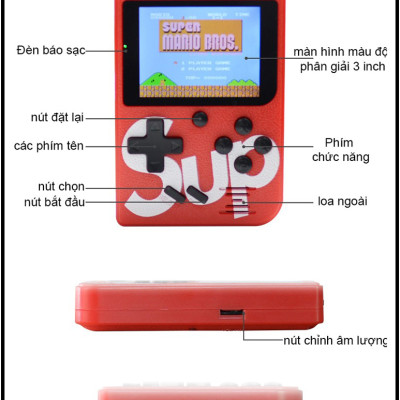 Máy chơi game cầm tay 4 nút SUP hơn 400 trò vui nhộn, tuỳ chọn thêm tay cầm, kết nối được với TV (Giao màu ngẫu nhiên) - Hàng nhập khẩu