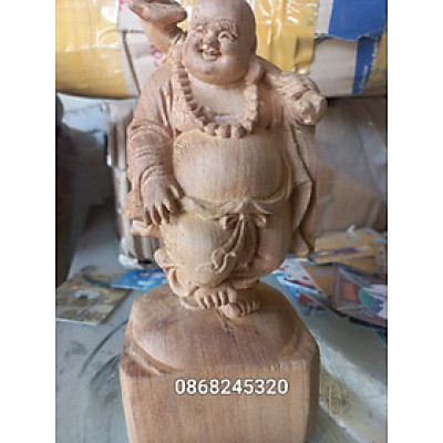 Tượng phật di lặc vác tải vàng bằng gỗ ngọc am thơm phức kt 20×10×10cm