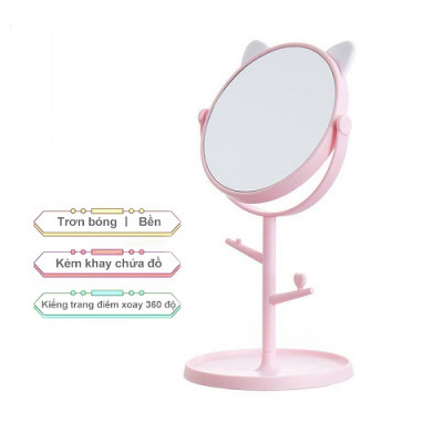 Gương Trang Điểm [CUTE01] Tai Mèo Xoay 360 độ | Có Móc Treo Phụ Kiện - Hàng chính hãng 