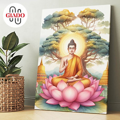 Tranh ảnh thờ treo tường hoặc tranh để bàn mẫu Phật Thích Ca vô uý thủ ấn tán cây