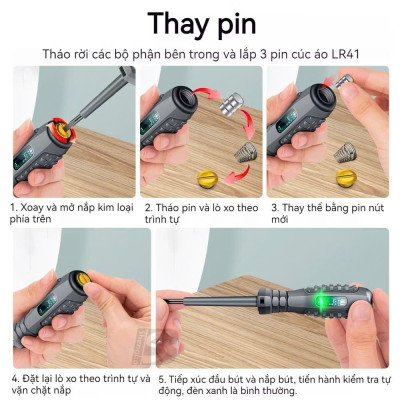 Bút thử điện cảm ứng không tiếp xúc, kiểm tra dây đứt ngầm, kiểm tra pha, đo thông mạch, Vít 2 Cạnh và 4 Cạnh