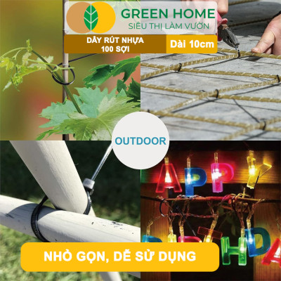Dây rút nhựa, D10cm, bao 100 sợi, màu đen, siêu bền, dẻo, làm giàn, đỡ trái, cố định hàng rào, dây cáp điện |Greenhome