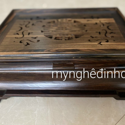 Khay  để bộ ấm chén trà  trang trí bàn uống nước bằng gỗ mun hoa kt 47x37x15cm 