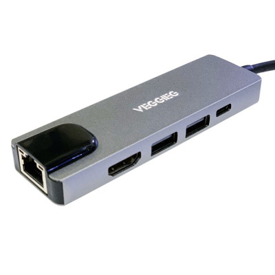 Cáp chuyển USB Type C sang HDMI + USB +LAN + PD VEGGIEG TC05 - Hàng Nhập Khẩu