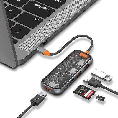 Hub USB-C 5in1 Trong Suốt WIWU Cyber CB005 - Hàng Chính Hãng