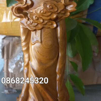 Tượng phật liên hoa bằng gỗ bách xanh liền khối kt cao 30×11×9cm 