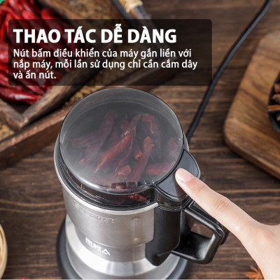 Máy Xay Tiêu Hạt Cafe Hạt Khô Gia Vị Đa Năng Công Suất 250W 8 Lưỡi Dao Cực Bén Chất Liệu Cối Inox - Hàng nhập khẩu