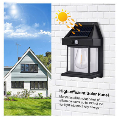 Đèn năng lượng mặt trời cảm biến ánh sáng tự động bật tắt, đèn mặt trời cảm biến hồng ngoại trang trí sân vườn 3 chế độ, ánh sáng vàng-BK888